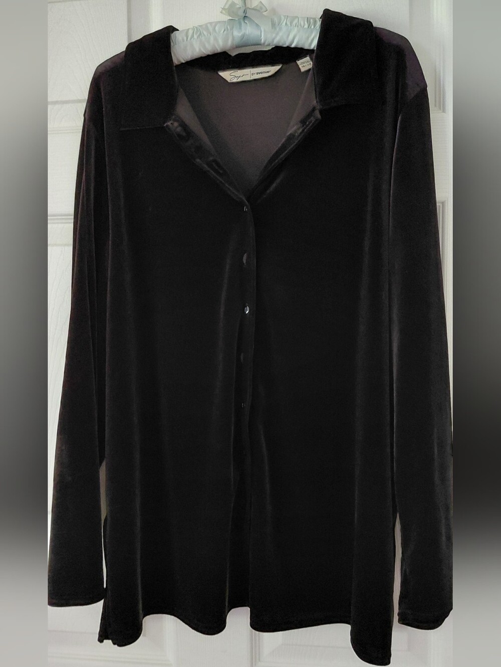 Avenue Velvet Button-Front Long Sleeve Sweater - Black